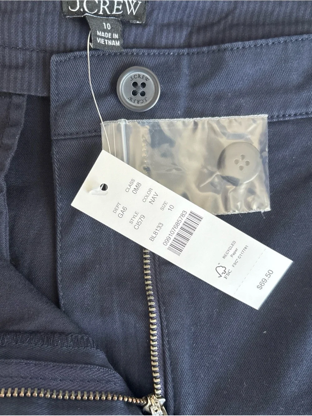 Women’s J Crew 3” Navy Pleated Chino Shorts Size 10
